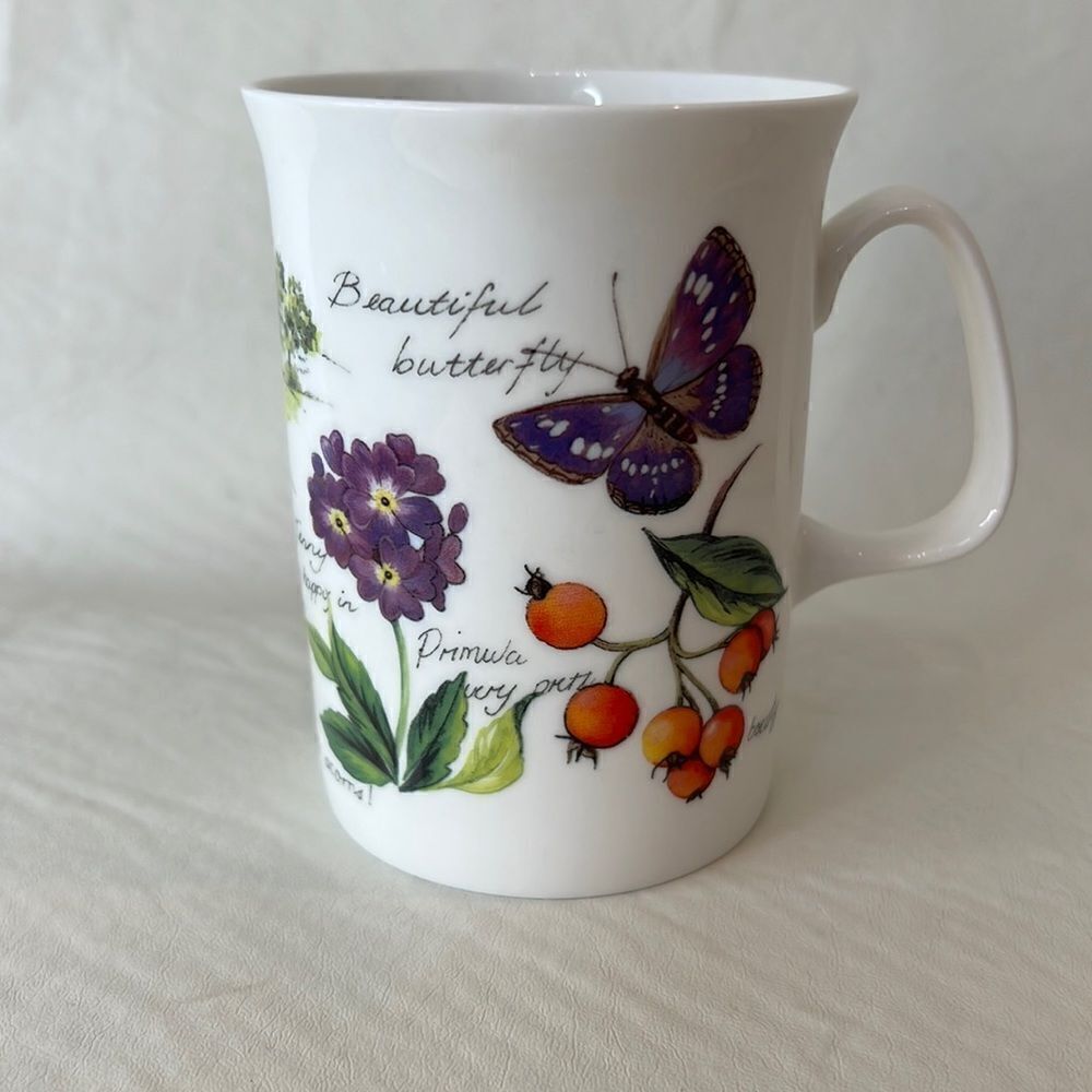 Rose Of England Fine Bone China Butterfly Bird Garden Mug Botanical Floral 10 Oz